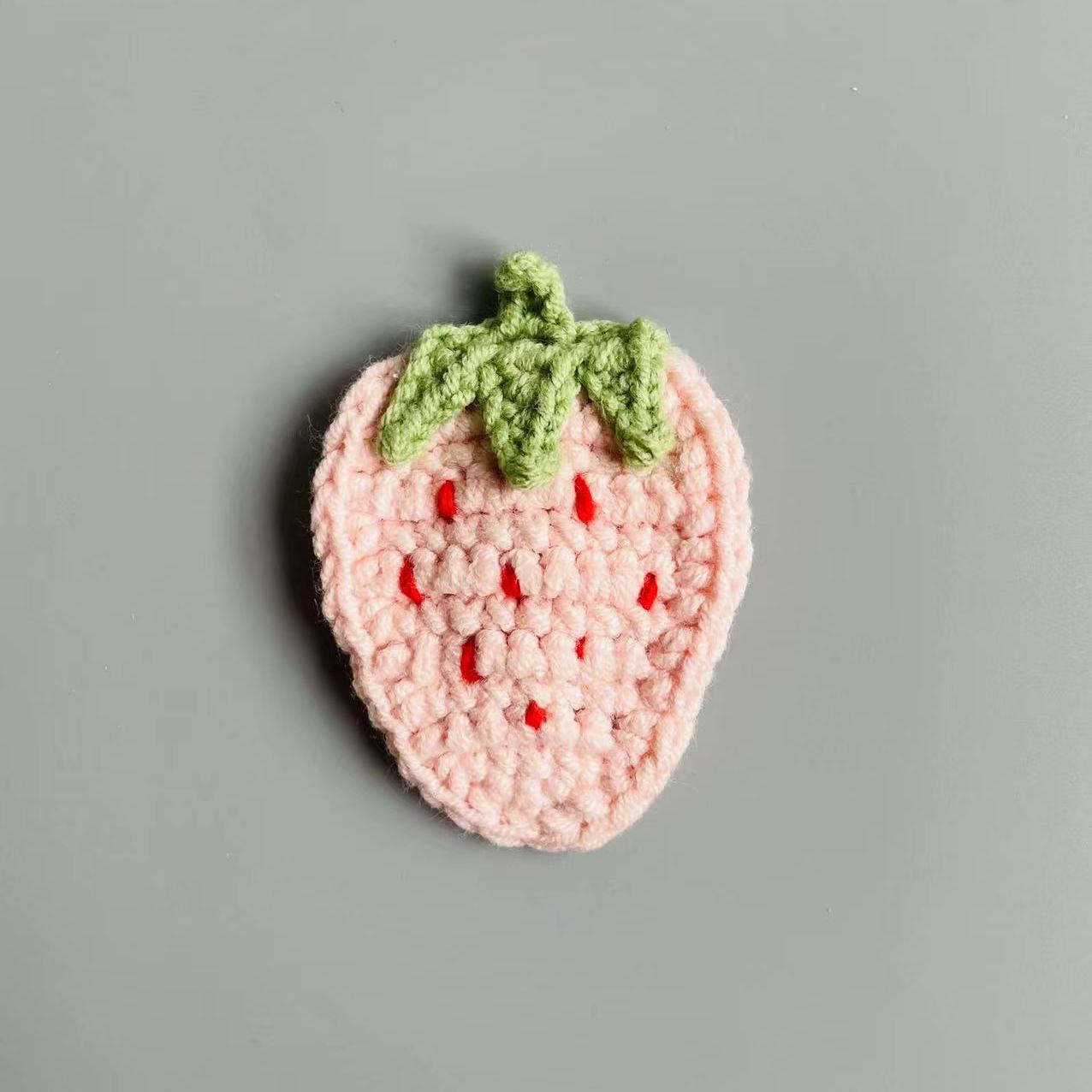 White Strawberry Handmade Knit Hair Clip