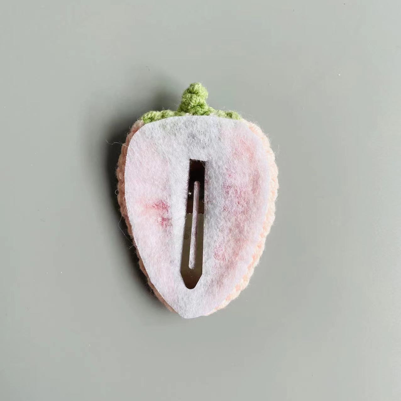 White Strawberry Handmade Knit Hair Clip
